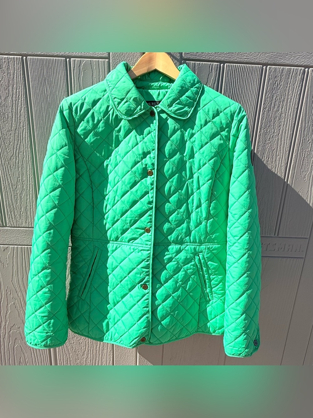 Lauren Ralph Lauren Size M Green Quilted Fitted Jacket Coat